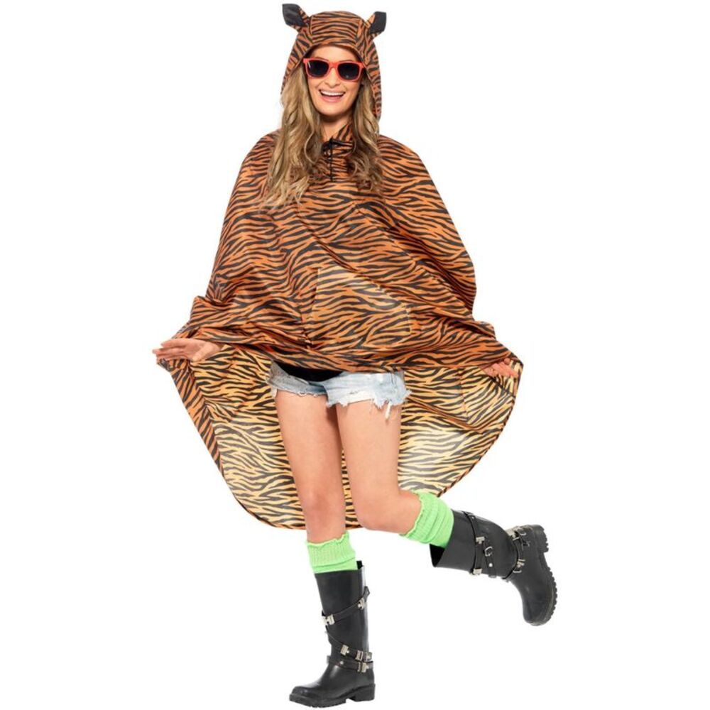 Smiffys Unisex Adult Tiger Print Party Poncho / Brown/Black